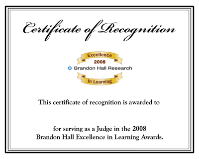 Brandon Hall Certificate